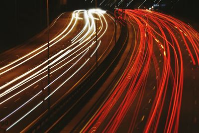 Light trails on road at night
