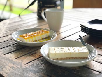 High angle view of breakfast on table