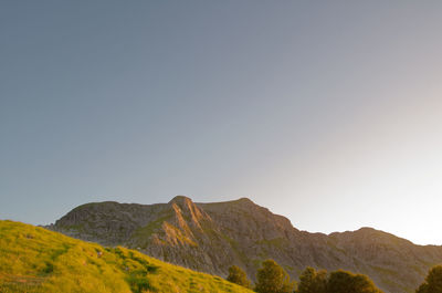 Low angle view of mountain against clear sky