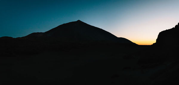 Scenic view of silhouette mountain against sky during sunset