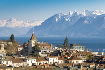 High angle view of buildings in city