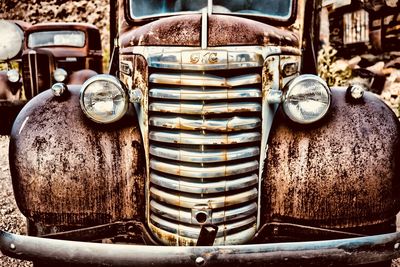 Close-up of abandoned car