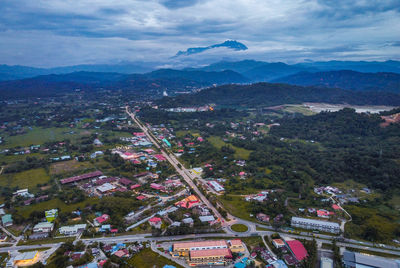 High angle view of townscape against sky