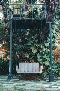 Abandoned built structure in forest