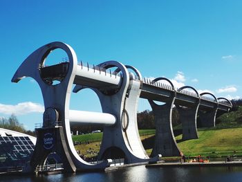 Bridge over river against blue sky