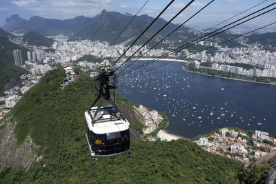 High angle view of overhead cable cars in city