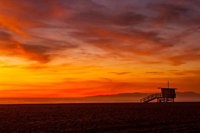 Scenic view of sea against orange sky