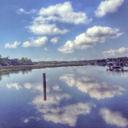 Scenic view of lake against cloudy sky