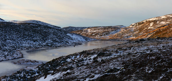 Scenic view of snowcapped mountains against sky