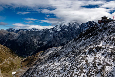 Scenic view of snowcapped mountains against sky