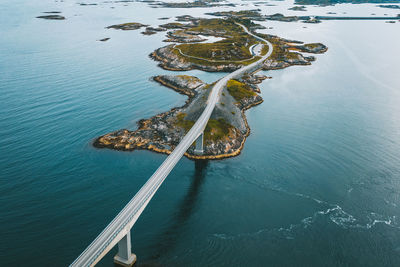 Aerial view of bridge over sea against sky