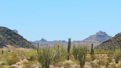 Scenic view of mountains against clear sky