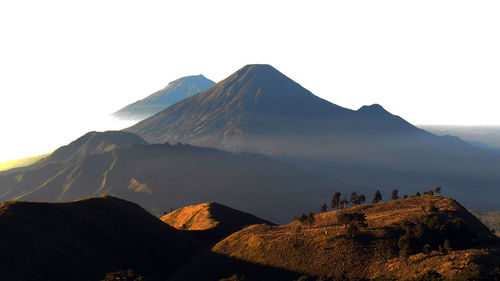 Scenic view of snowcapped mountains against clear sky