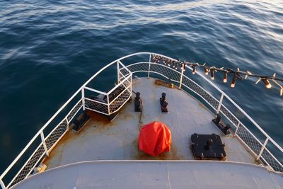 High angle view of ship sailing in sea