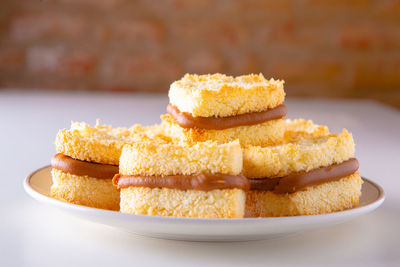 Close-up of cake in plate on table