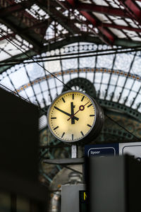 Low angle view of clock at railroad station