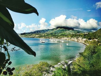 Scenic view of bay against sky