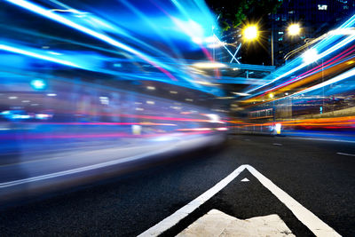 Light trails on road at night