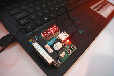 High angle view of computer keyboard on table