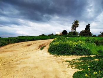 Scenic view of land against sky