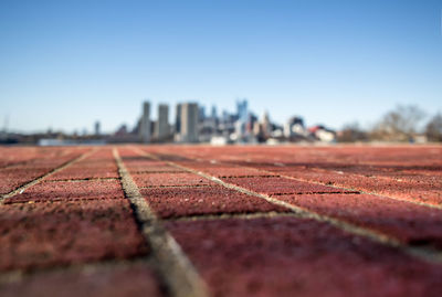 Surface level of built structure against clear sky