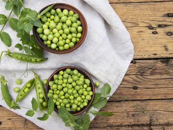High angle view of fruits in bowl on table