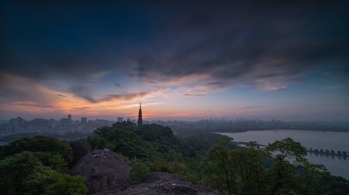 View of city at sunset