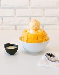 Close-up of ice cream on table