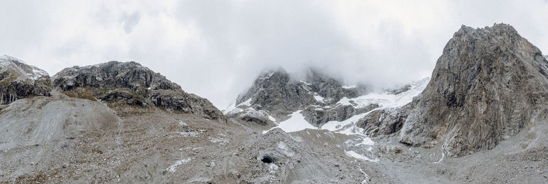 Panoramic view of snowcapped mountains against sky