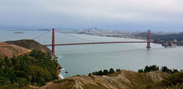 Suspension bridge over river