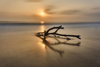 Scenic view of sea against sky at sunset