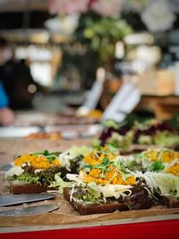 Close-up of serving food on table