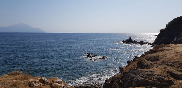 Scenic view of sea against clear sky