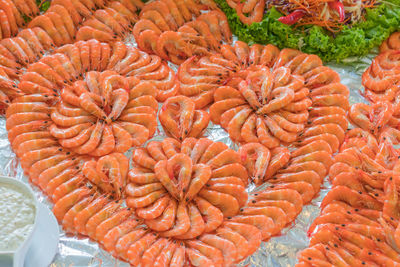 Fresh delicious prawns or steamed shrimp ready to eat seafood thai food.