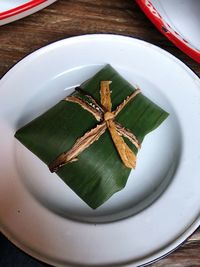 High angle view of dessert in plate on table