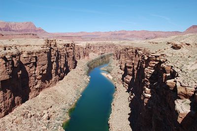 Colorado river at grand canyon national park against sky during sunny day