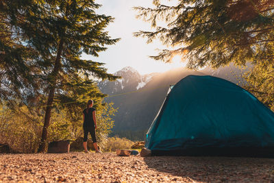 View of tent on mountain against sky