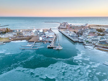 High angle view of boats in sea