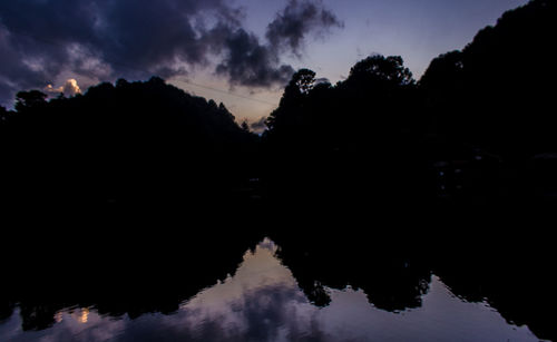 Reflection of trees in lake against sky