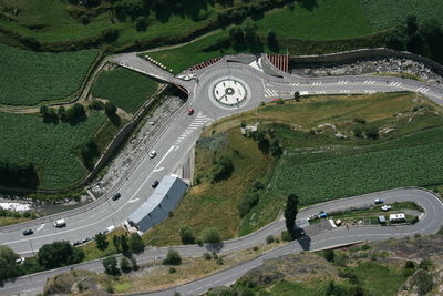 High angle view of road amidst trees