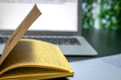 Close-up of book on table