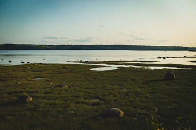 Scenic view of lake against sky