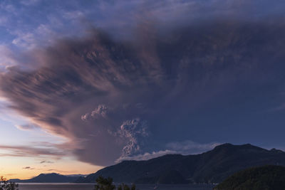 Scenic view of mountains against sky at sunset