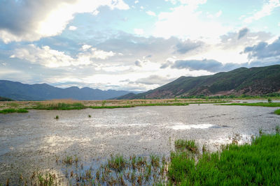 Scenic view of lake against sky