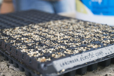 High angle view of food on metal