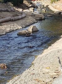 High angle view of rocks on beach