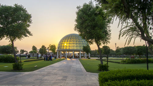 View of park at sunset