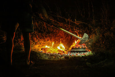 Low angle view of fire in the dark