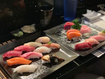 High angle view of sushi in tray