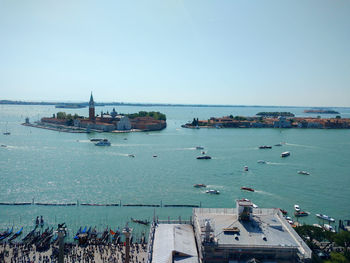 High angle view of sea against clear sky